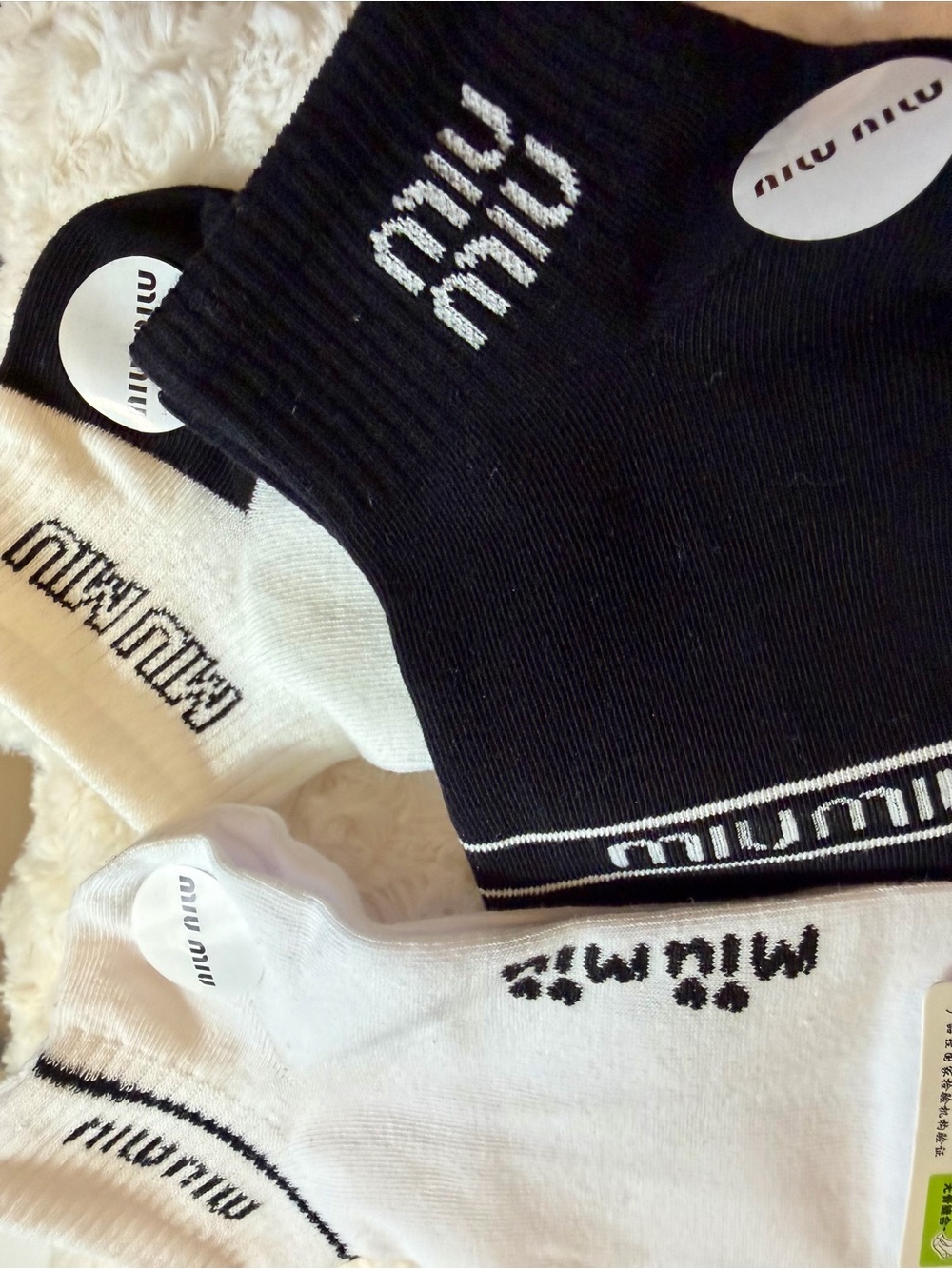 Miu Miu Black & White Ankle Socks Trio with Logo Trim - Picture 9 of 11